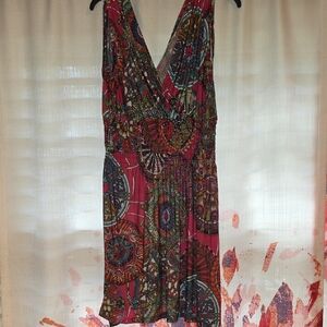 +Vibrant Backless Dress in Pink and Green